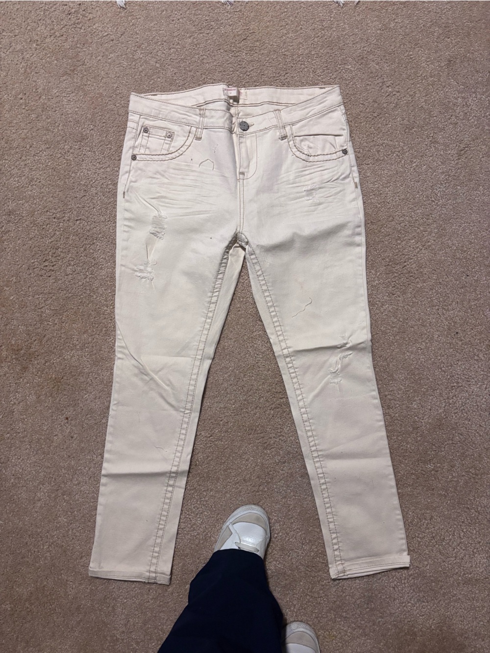 No Boundaries Light Cream Distressed Skinny Jeans